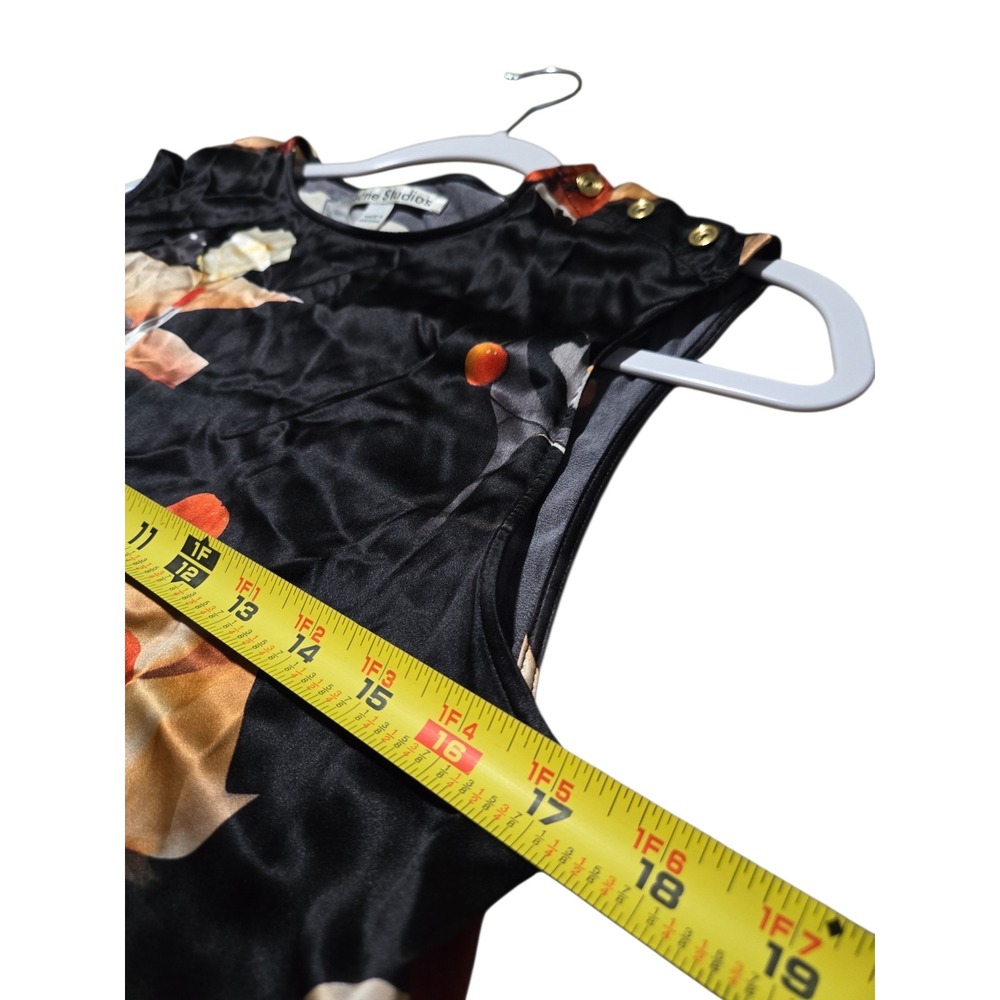 Acne Studios Clair‎ PR Satin Silk Graphic Print Split Back Top Black Size 36 - Picture 10 of 10